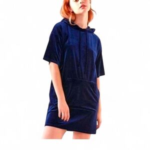 UO Silence + Noise Blue Velvet Hoodie Dress